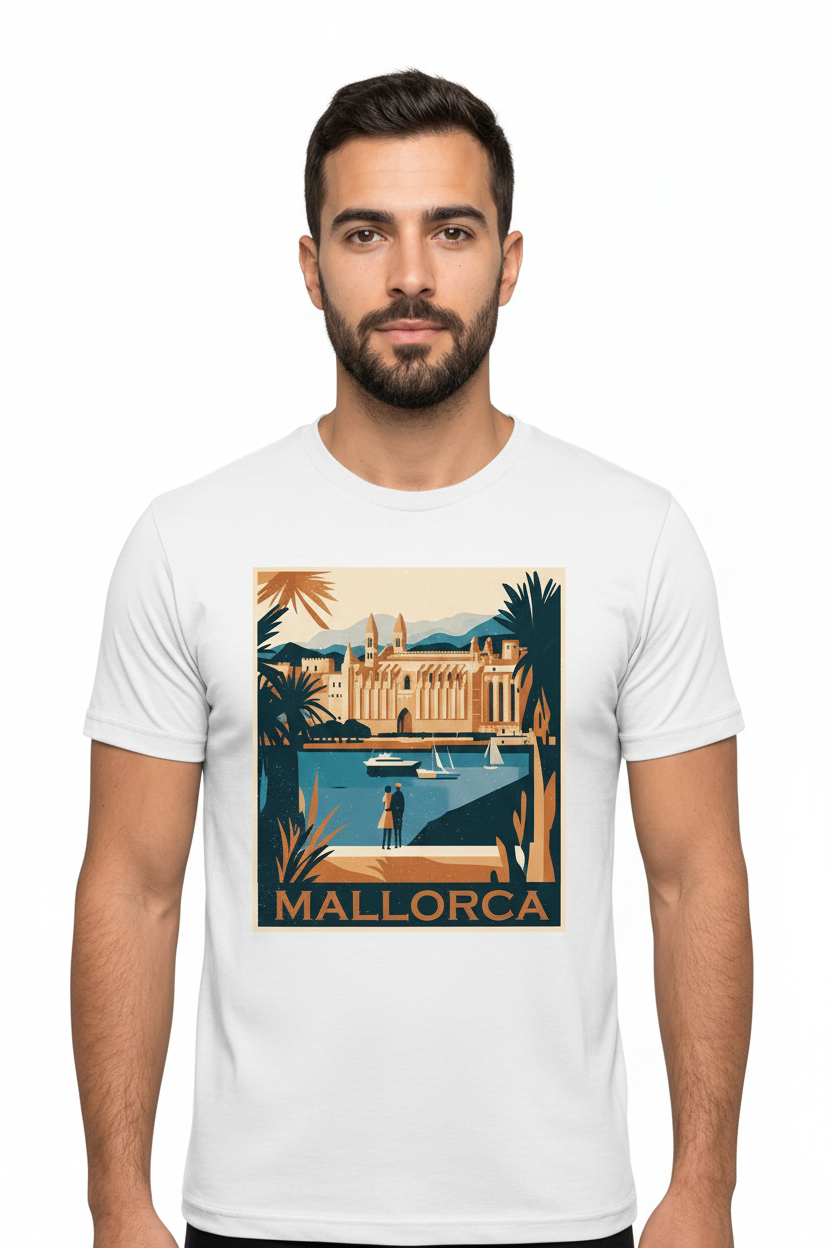 Camiseta "Mallorca Vintage Poster" – 100% Algodón con Estampado DTF
